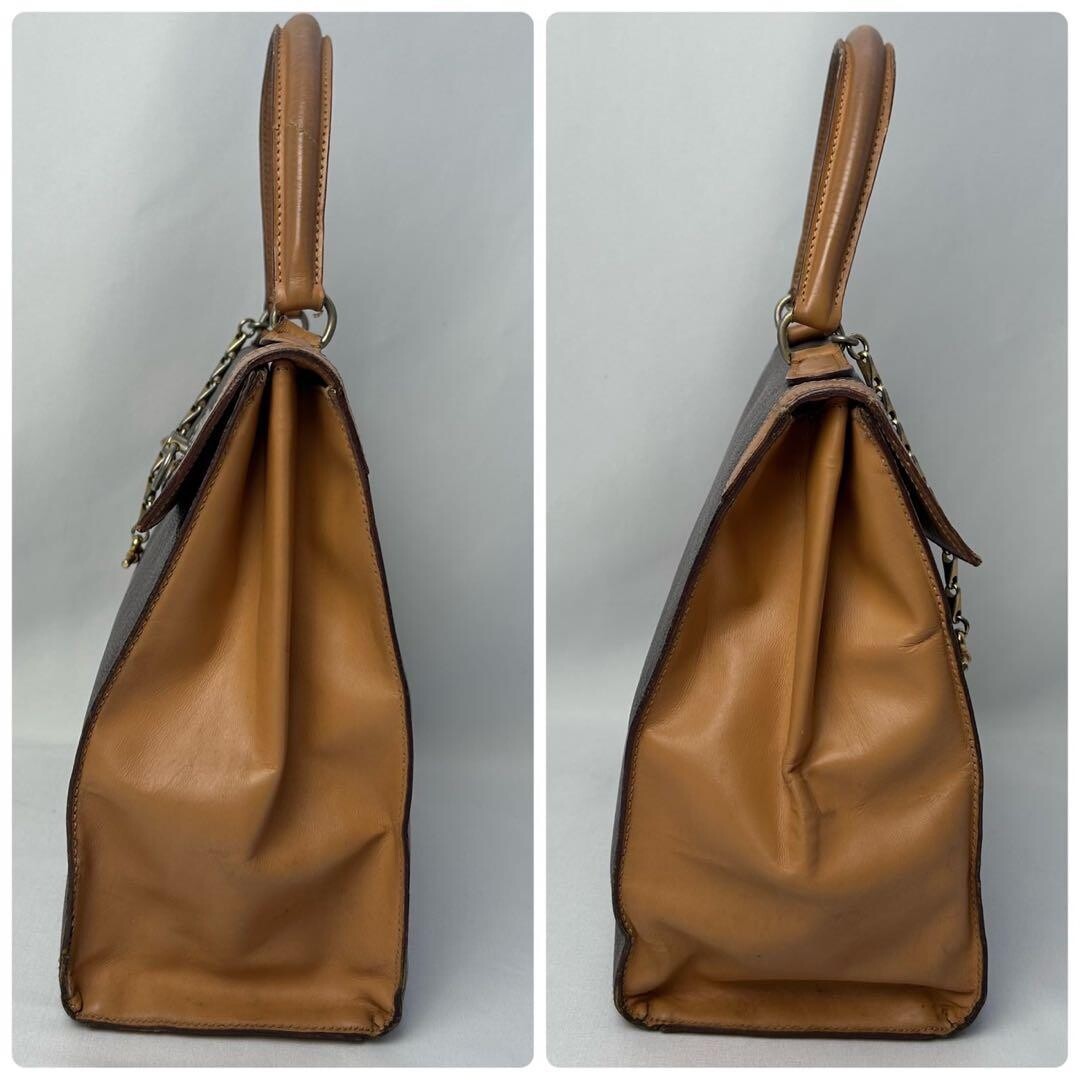 CELINE Top Handle Bag Macadam Triomphe Brown Vintage Authentic From Japan