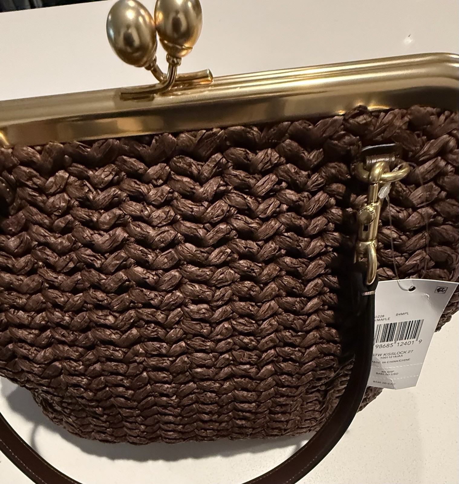 Coach Kisslock Medium Straw Frame Leather Bag 27 Maple CDZ28 – NWT $395