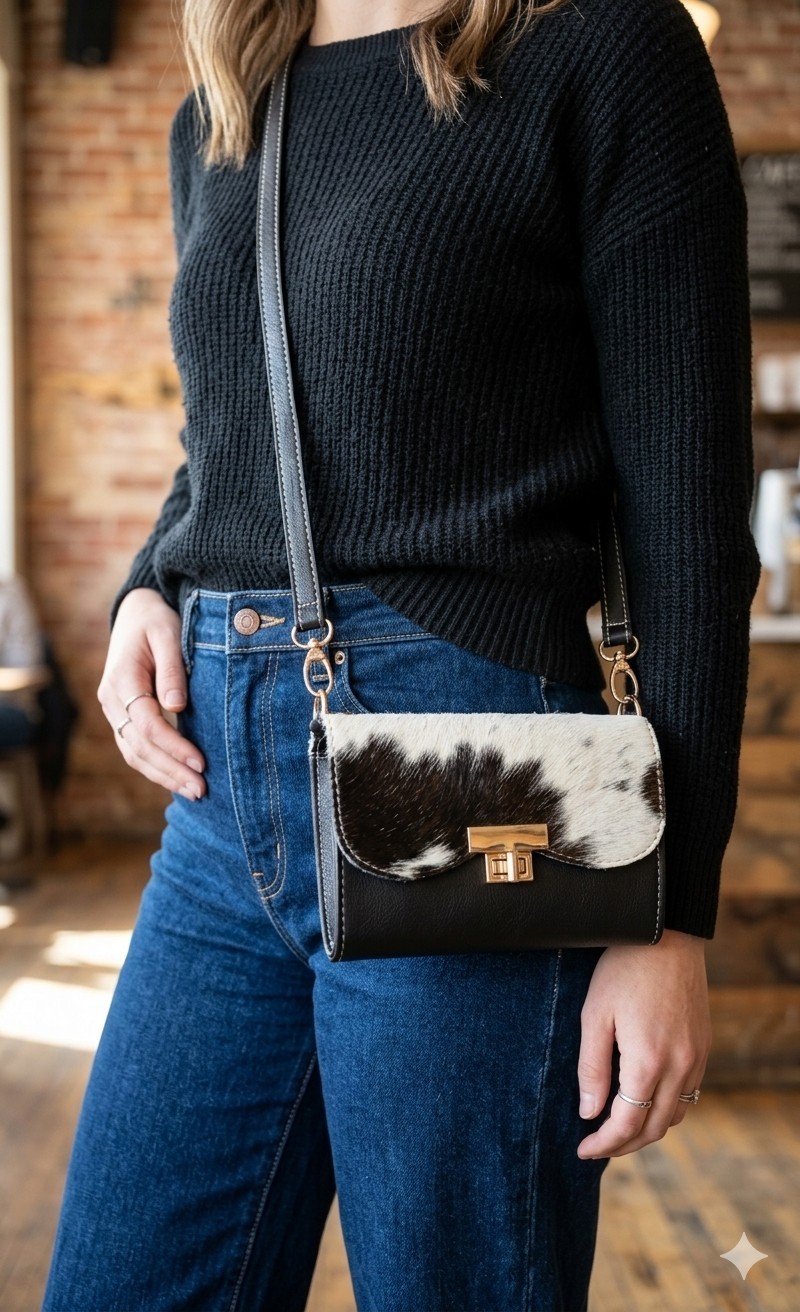 Authentic Western Cowhide Mini Crossbody Purse – Brand New