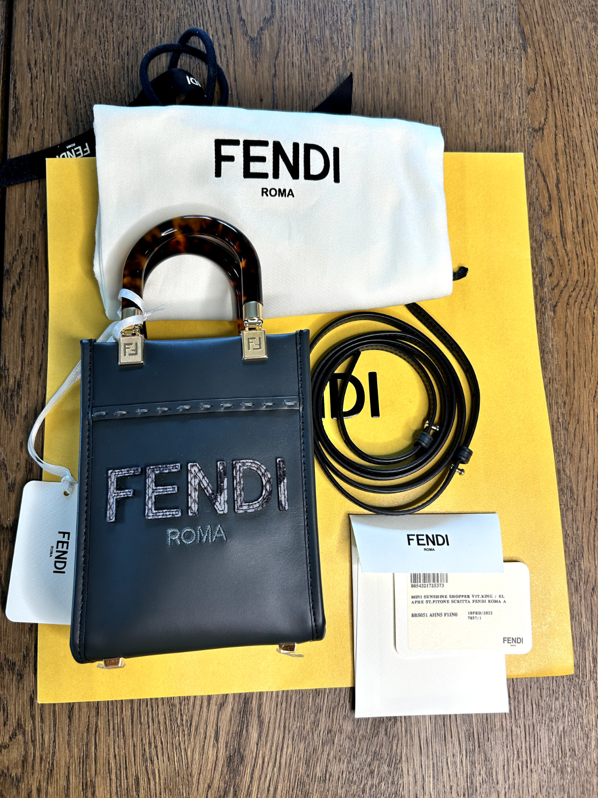 NEW – $1980 Fendi Mini Sunshine Open/No Closure Shoulder Tote Bag Gray Leather