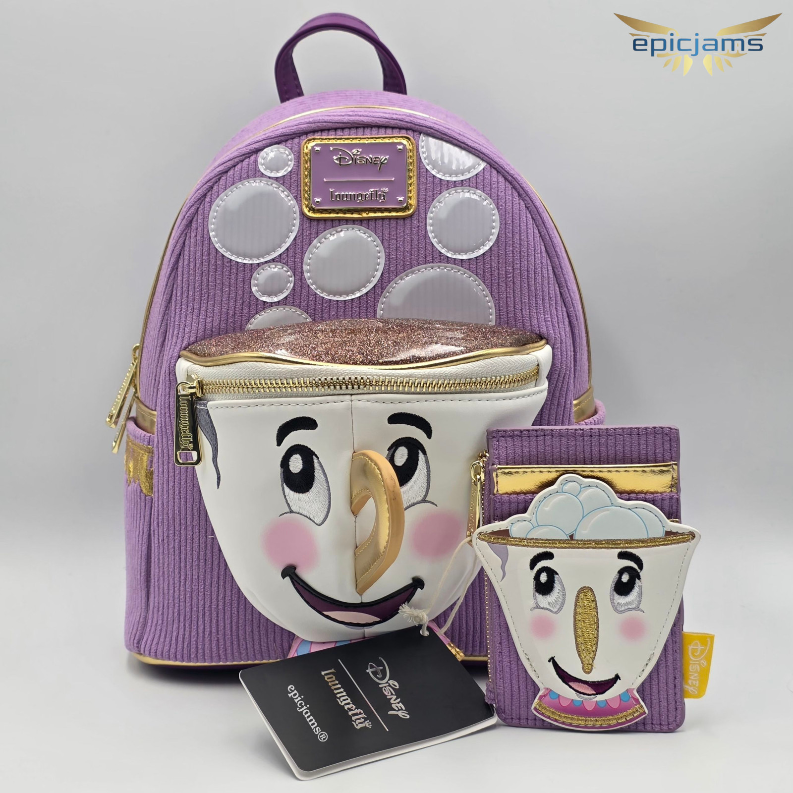 Loungefly Disney Beauty and the Beast Chip Figural Corduroy Mini Backpack Set