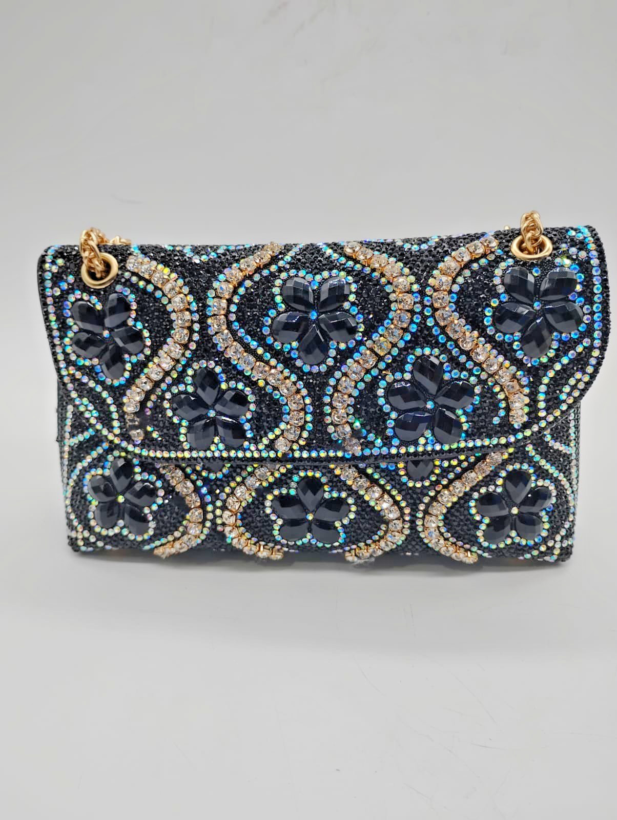 BBTT.ful Flower Evening Handbag Crystal Rhinestone Clutch Purse with Chain Strap