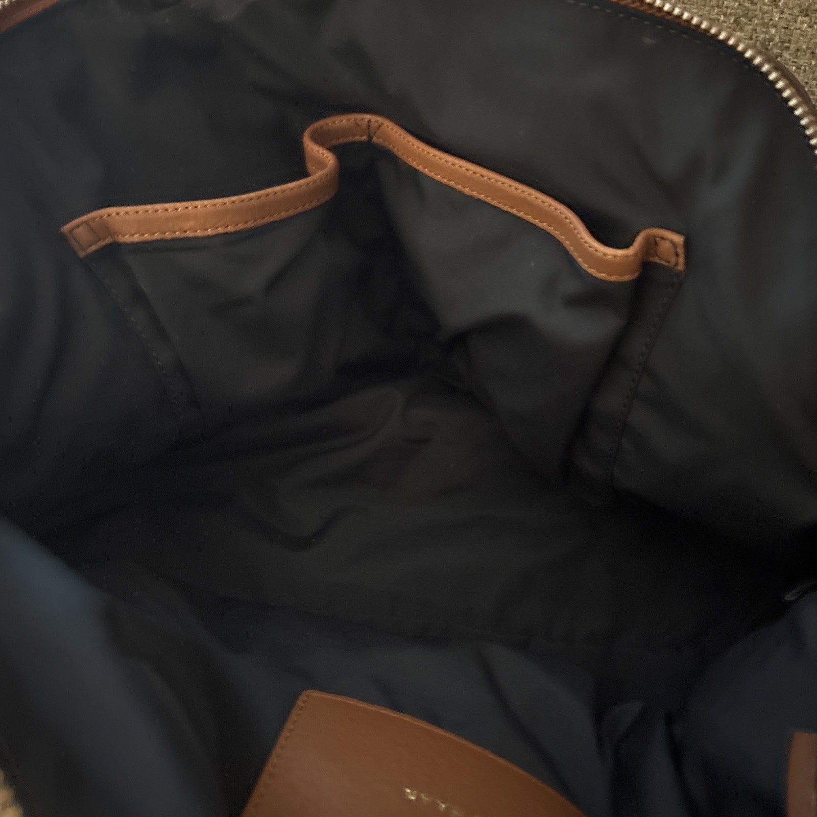 COLE HAAN Leather Shoulder Satchel Crossbody Brown Gold Hardware Woven Top