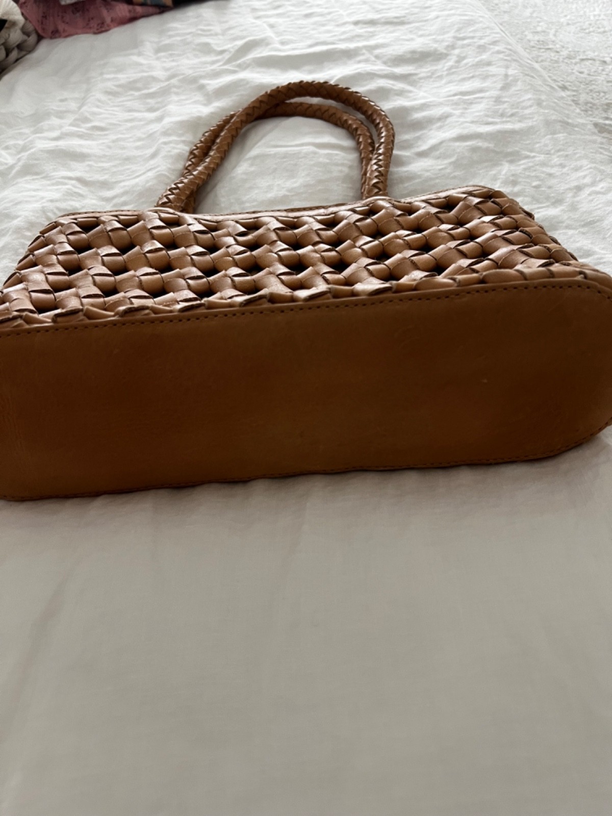 Bembien Ella Tote Caramel Woven Leather Handbag Open Weave Market Bag NWOT