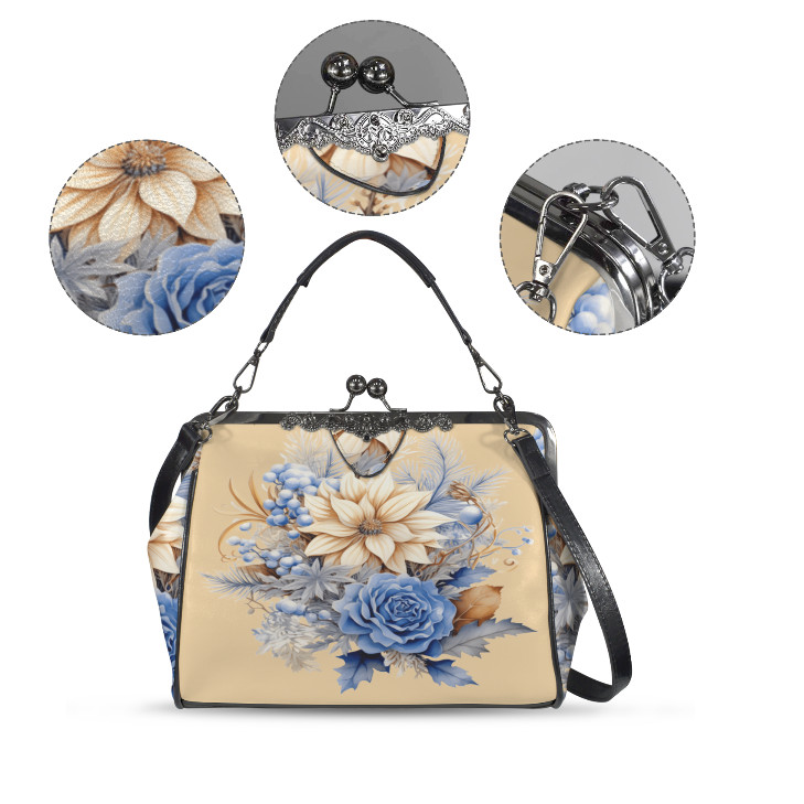 Winter White Cream Blue Flowers Shoulder Cross Body Bag Satchel Christmas Gift