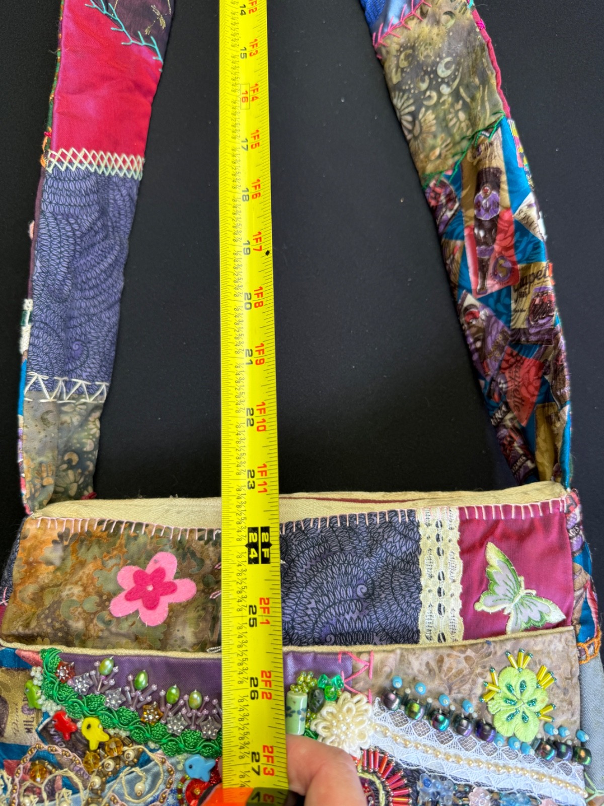 Handcrafted Boho Crazy Quilt Beaded Crossbody Bag Mixed Media Art to Wear Purse