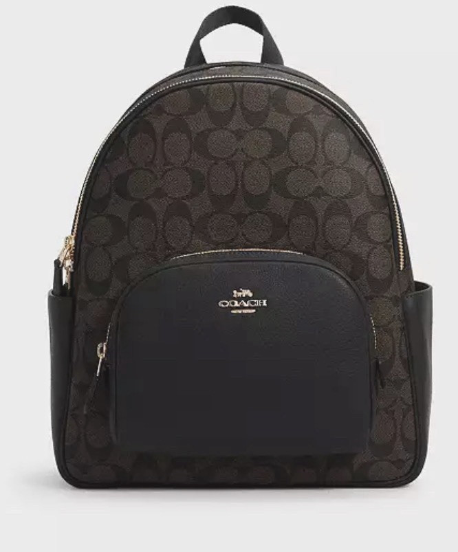 Coach Court Backpack 12” Signature Logo Canvas Leather Brown Black #5671