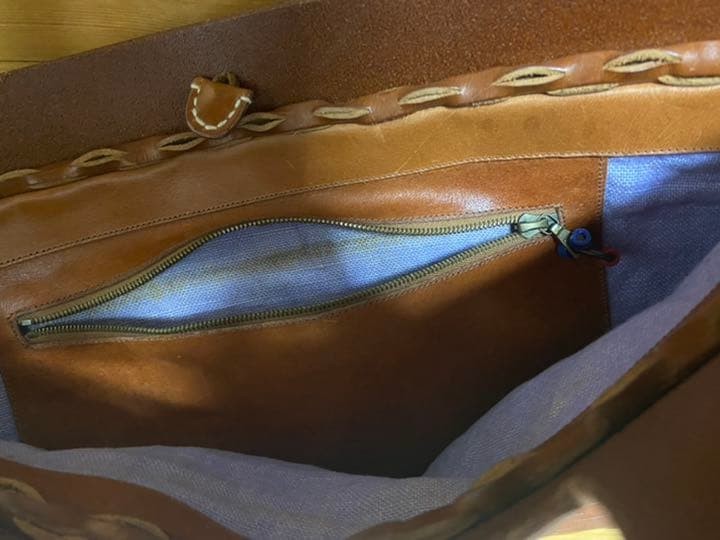 HENRY CUIR Brown Leather Hand Bag Rare Antique Beads Used Good condition Japan