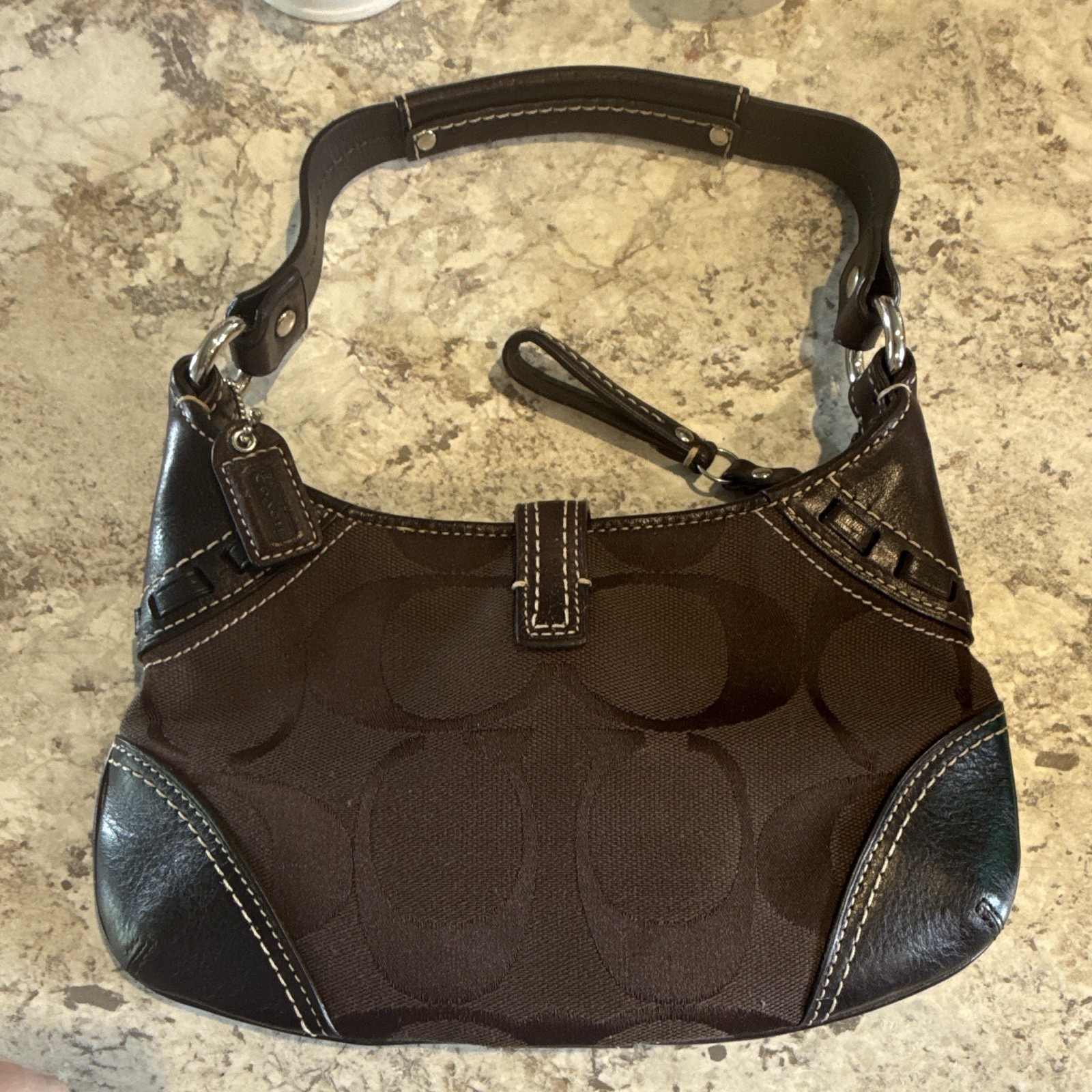 Vintage Coach Small Hampton BROWN Signature Python Suede Leather Shoulder Bag