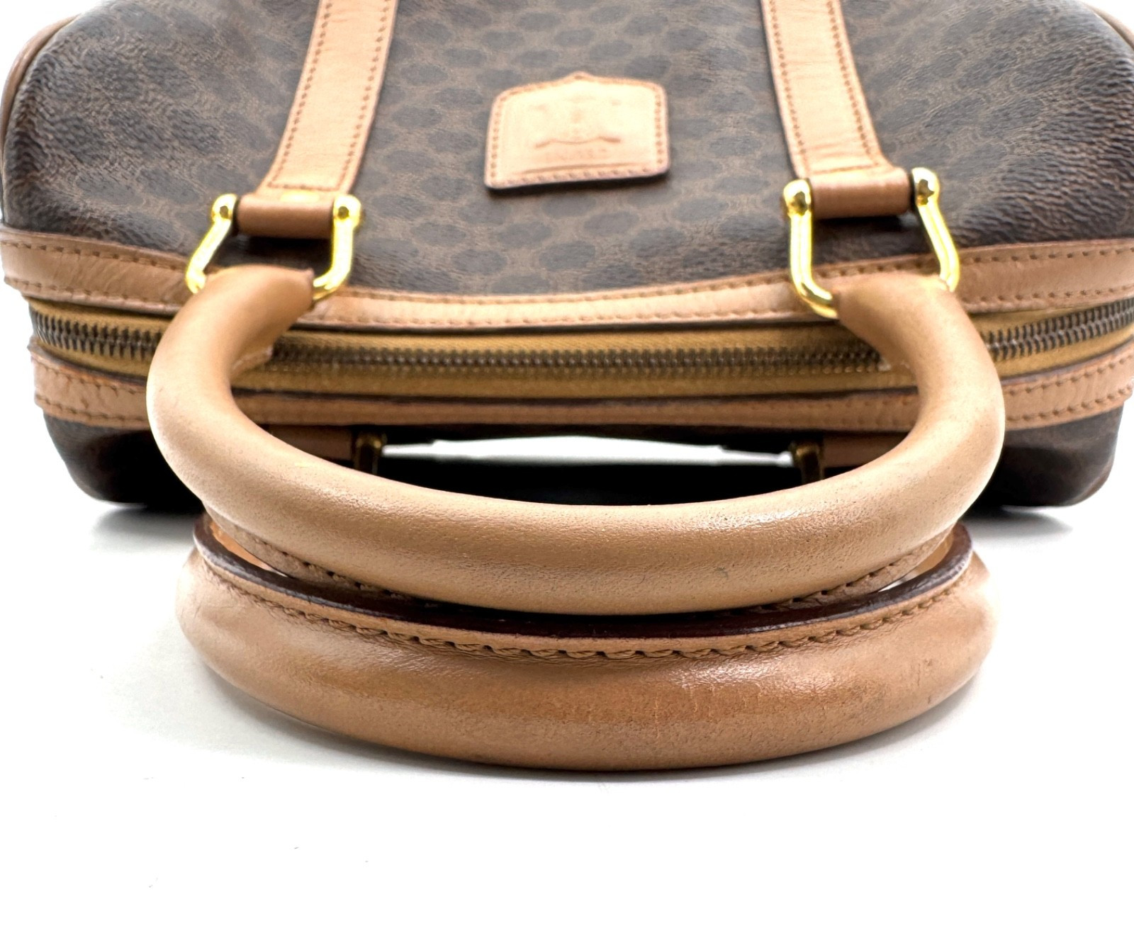 CELINE Mini Boston Bag Macadam PVC Leather Brown Vintage Authentic