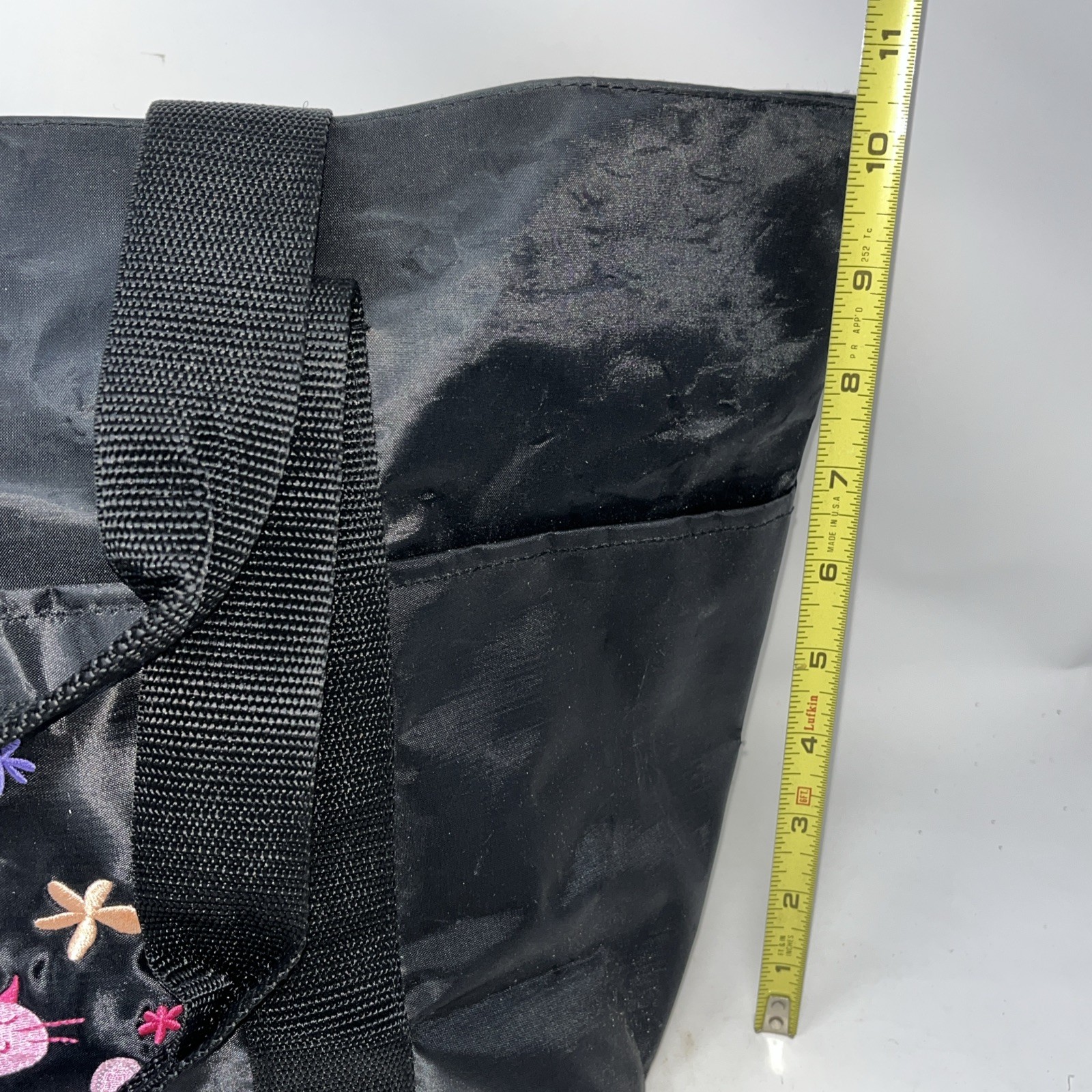 BARBIE Pink Kitty Cat Hallmark Tote Bag Black Nylon Zip Logo Charm Web Handles