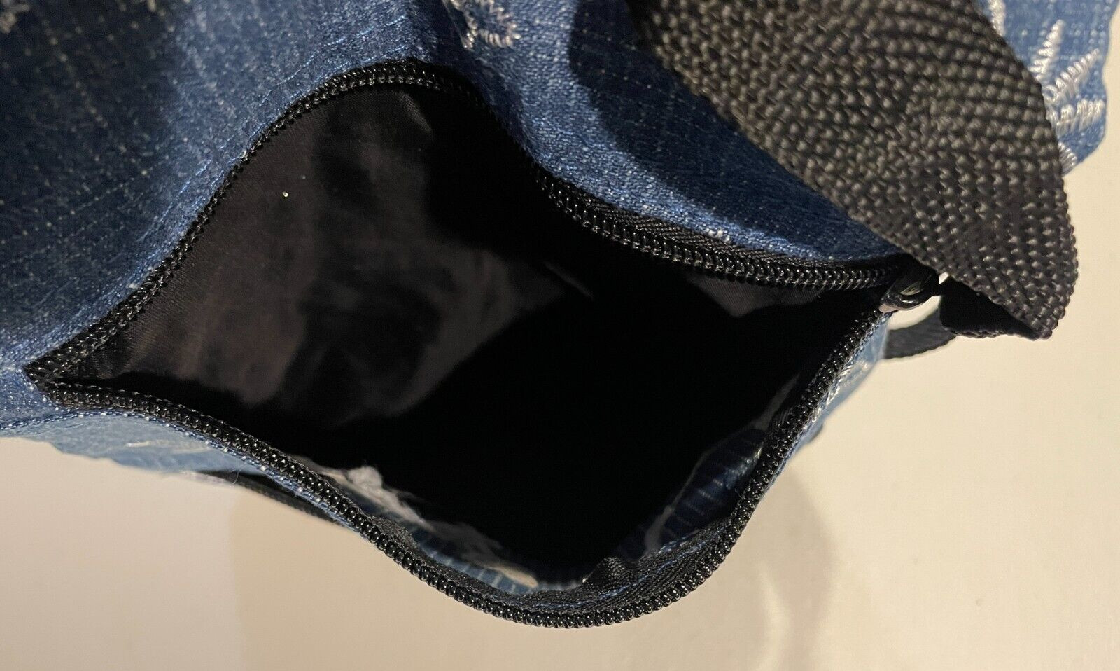Faded Denim Blue Embroidered Crossbody Shoulder Bag Lightweight Purse
