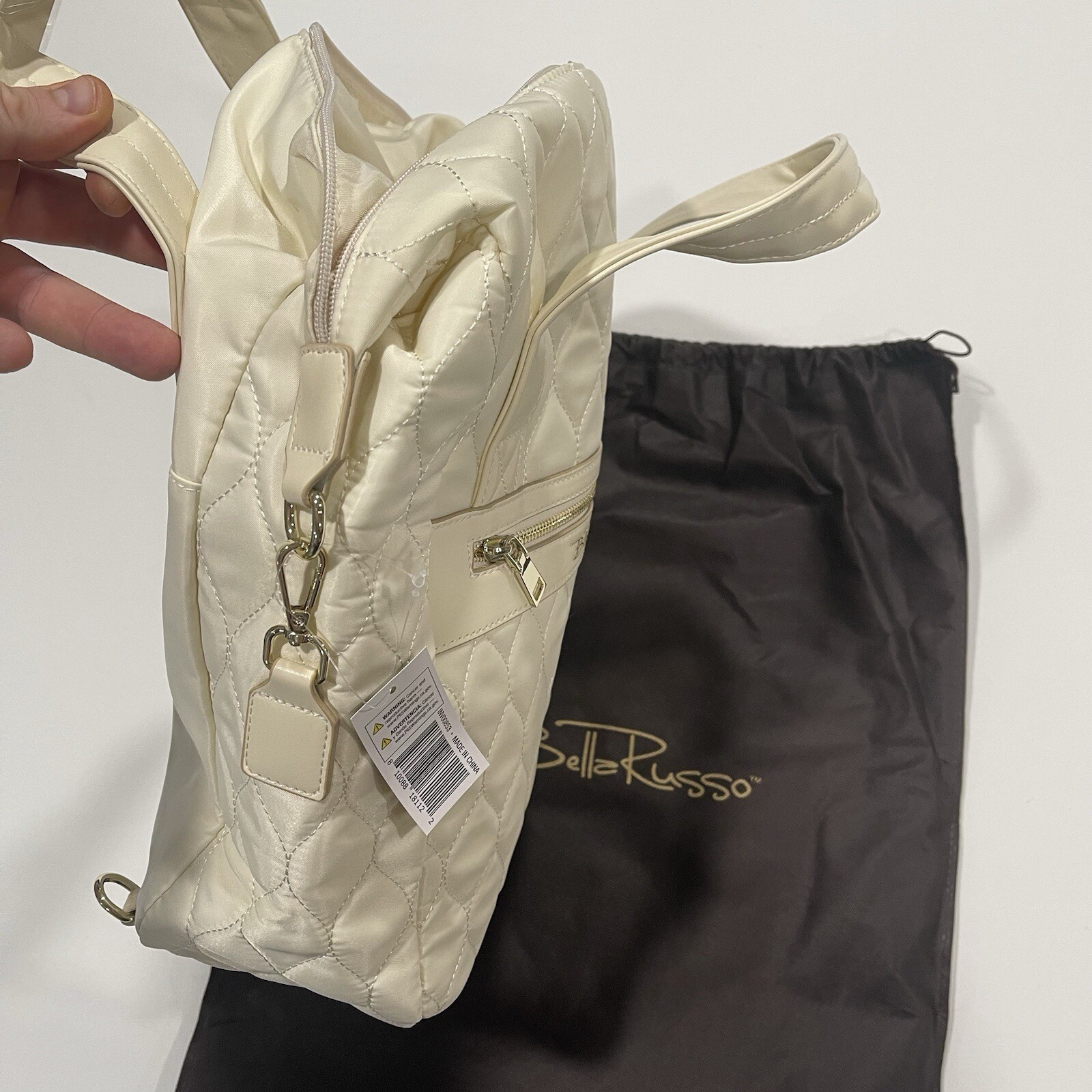 Bella Russo 14.4” Tote Backpack Shoulder Bag With Dustbag Cream NWT ~ VTG style