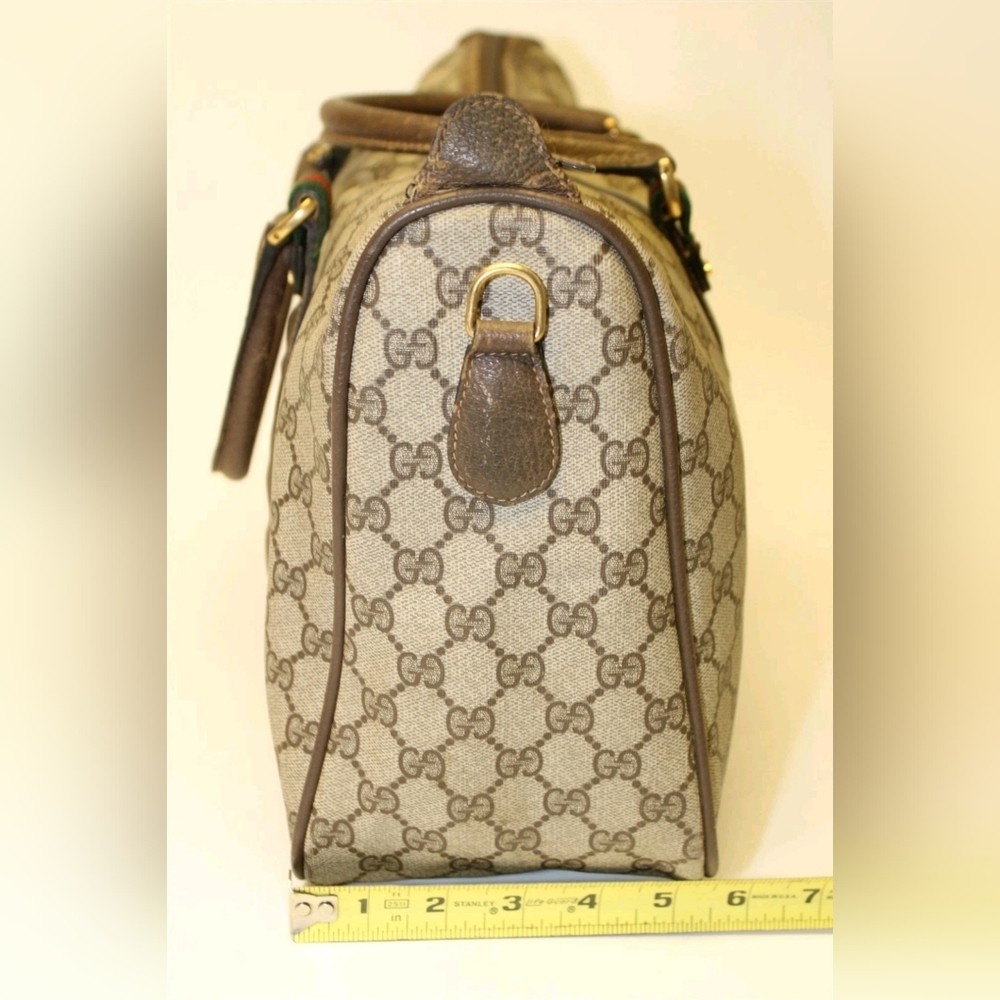 SALE GUCCI GG XL Canvas Web Sherry Line Boston Bag Italy Made Vintage Auth