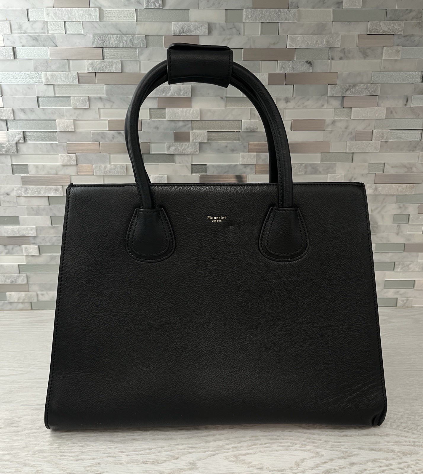 Moncrief London Victoria Black Italian Leather Purse Bag Tote Handbag