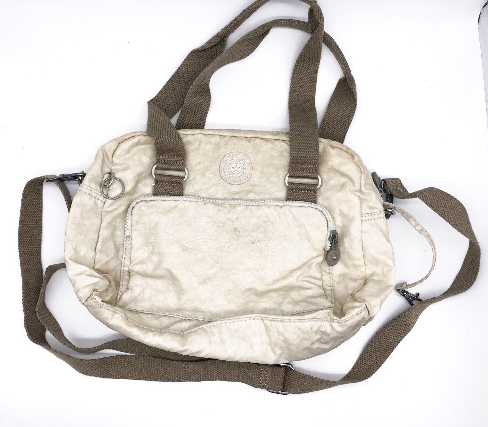 Vintage Kipling Off White Crossbody Medium Shoulder Satchel Purse Travel Bag