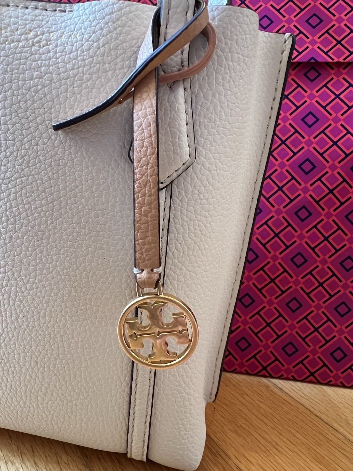 Tory Burch Ivory Pebbled Leather Perry Mini North South Tote Crossbody