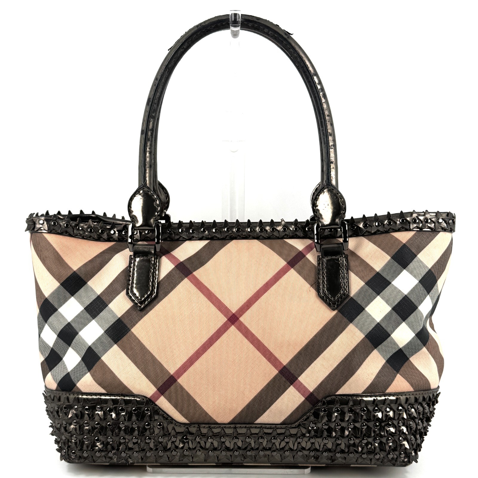 Rare Burberry Handbag Nova Check Metallic Leather PVC Coated Canvas