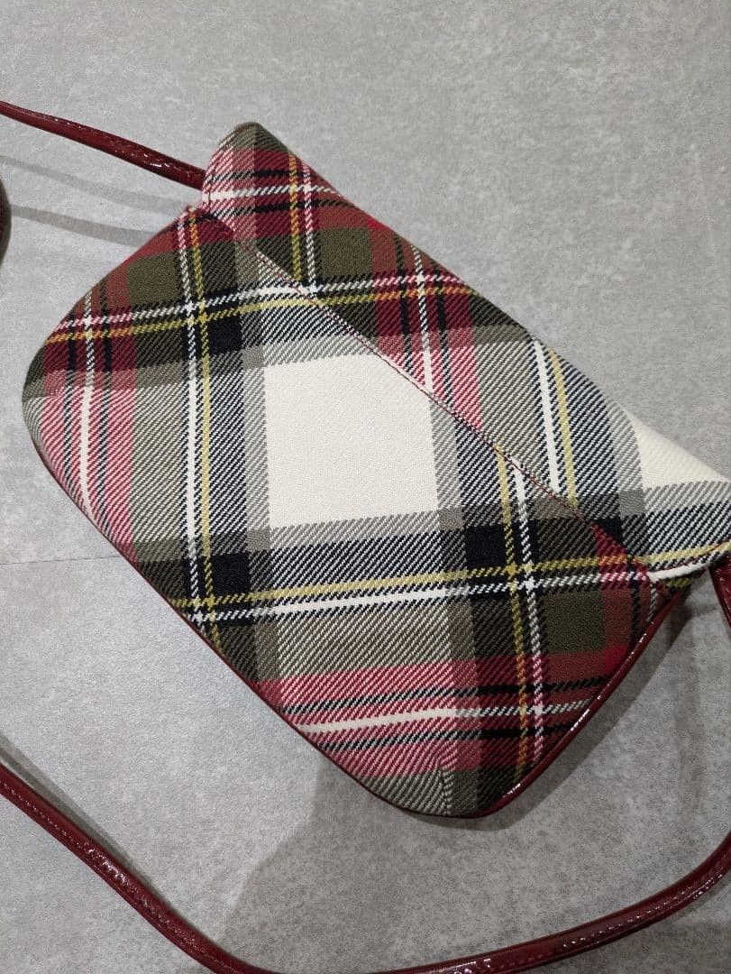 Vivienne Westwood Orb Check Enamel Shoulder Bag Red Width 23cm Strap 55cm