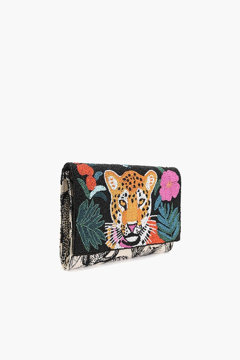 America & Beyond, Leopard and Animal Print Clutch, Beaded and Canvas Design