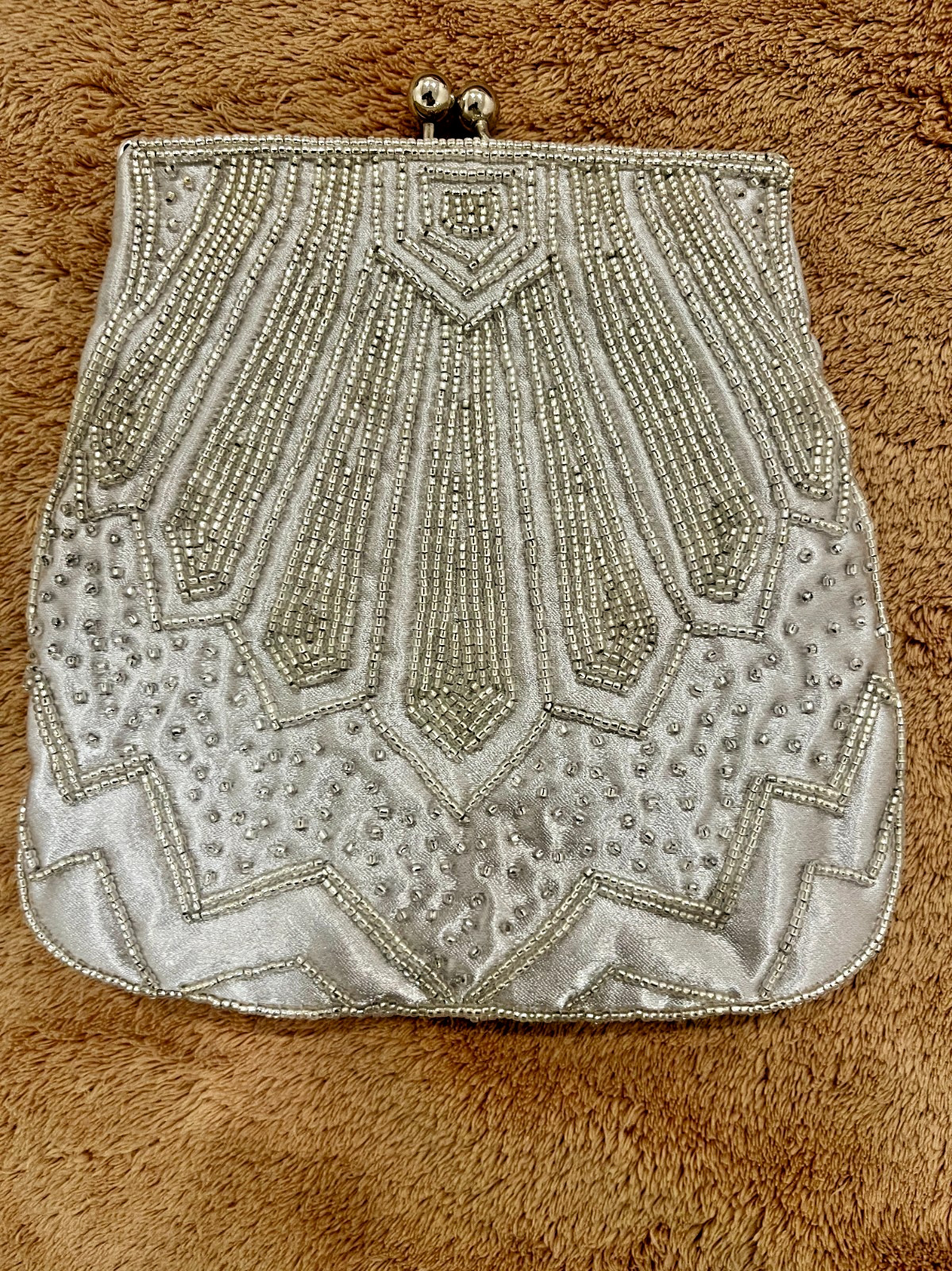Silver Beaded Clutch PROM Evening Bag Wedding Formal Chain Purse Vintage
