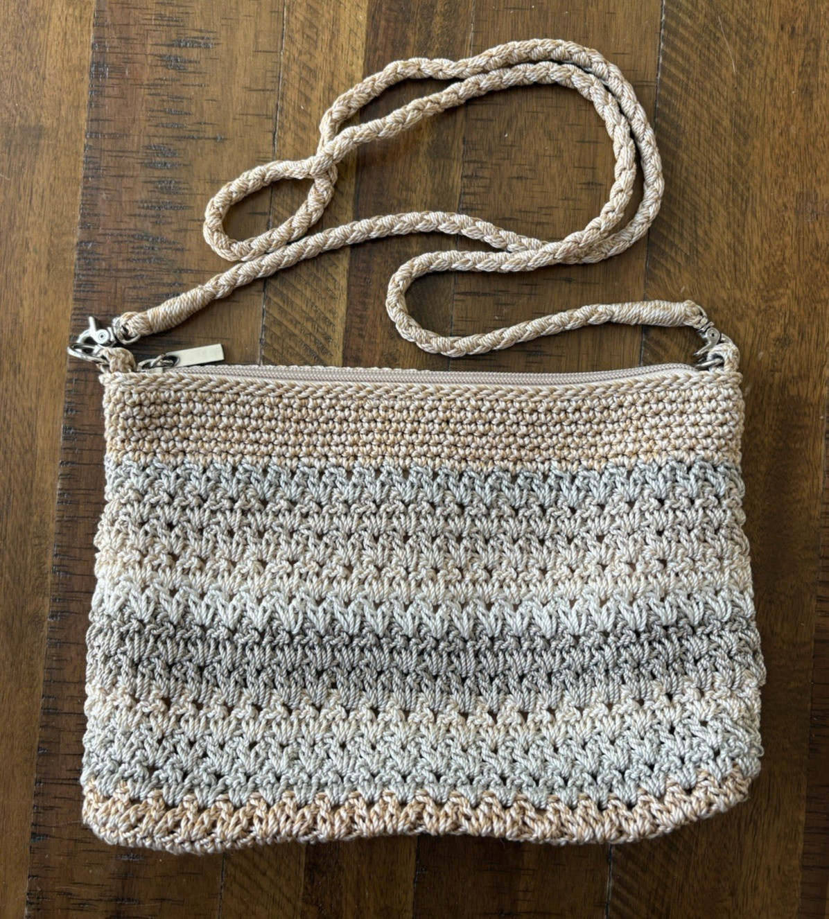 The Sac Crochet Woven Shoulder bag Med Beige Sand Gray Crossbody Beach Purse