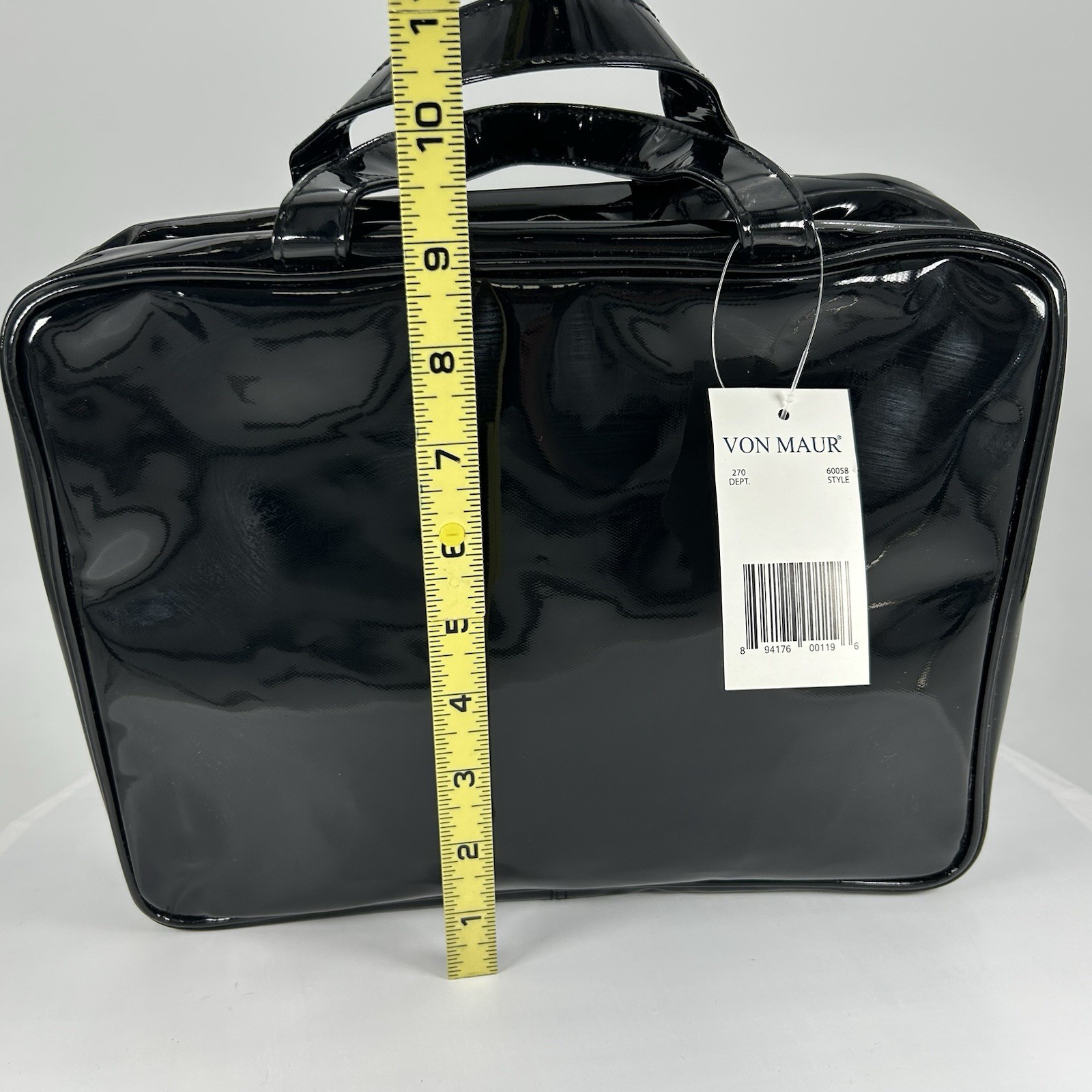 Von Maur Black Patent-Leather Makeup Cosmetic Toiletry Travel Bag 11x9x4