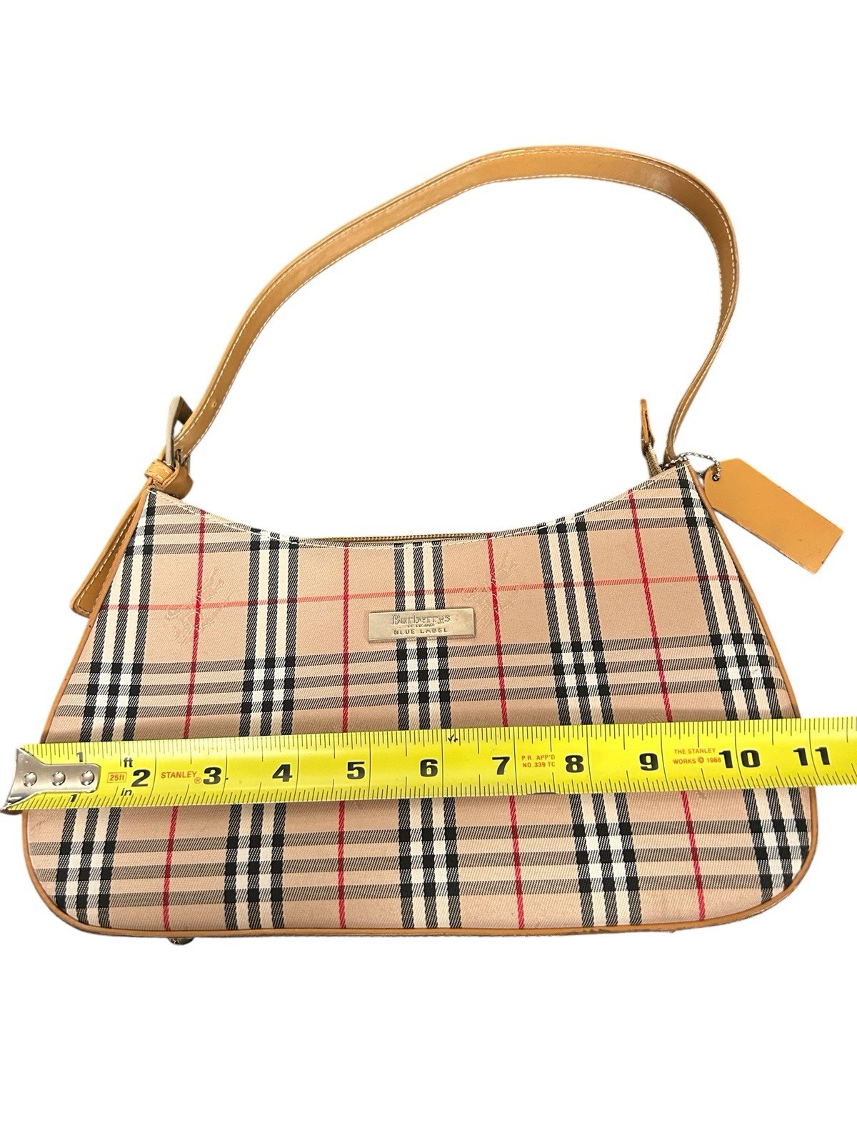 Vintage Burberrys Blue Label Nova Check Shoulder Handbag Beige Canvas Purse