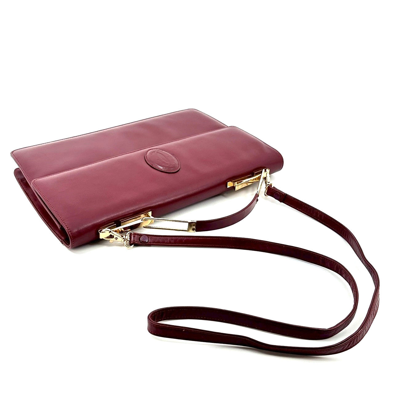 Cartier Must Line Shoulder Bag Hand Bag Bordeaux Vintage Authentic