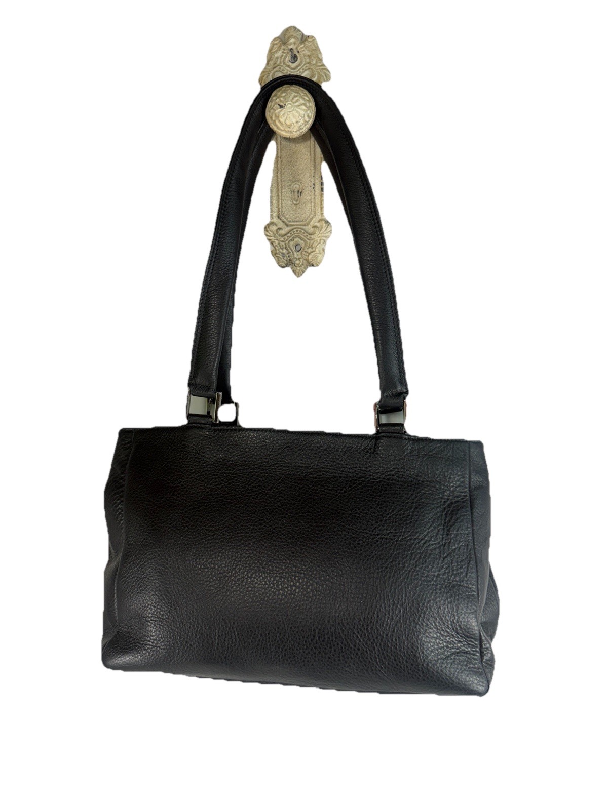 SAS Diane Leather Shoulder Bag Double Straps Front Zip Black USA New