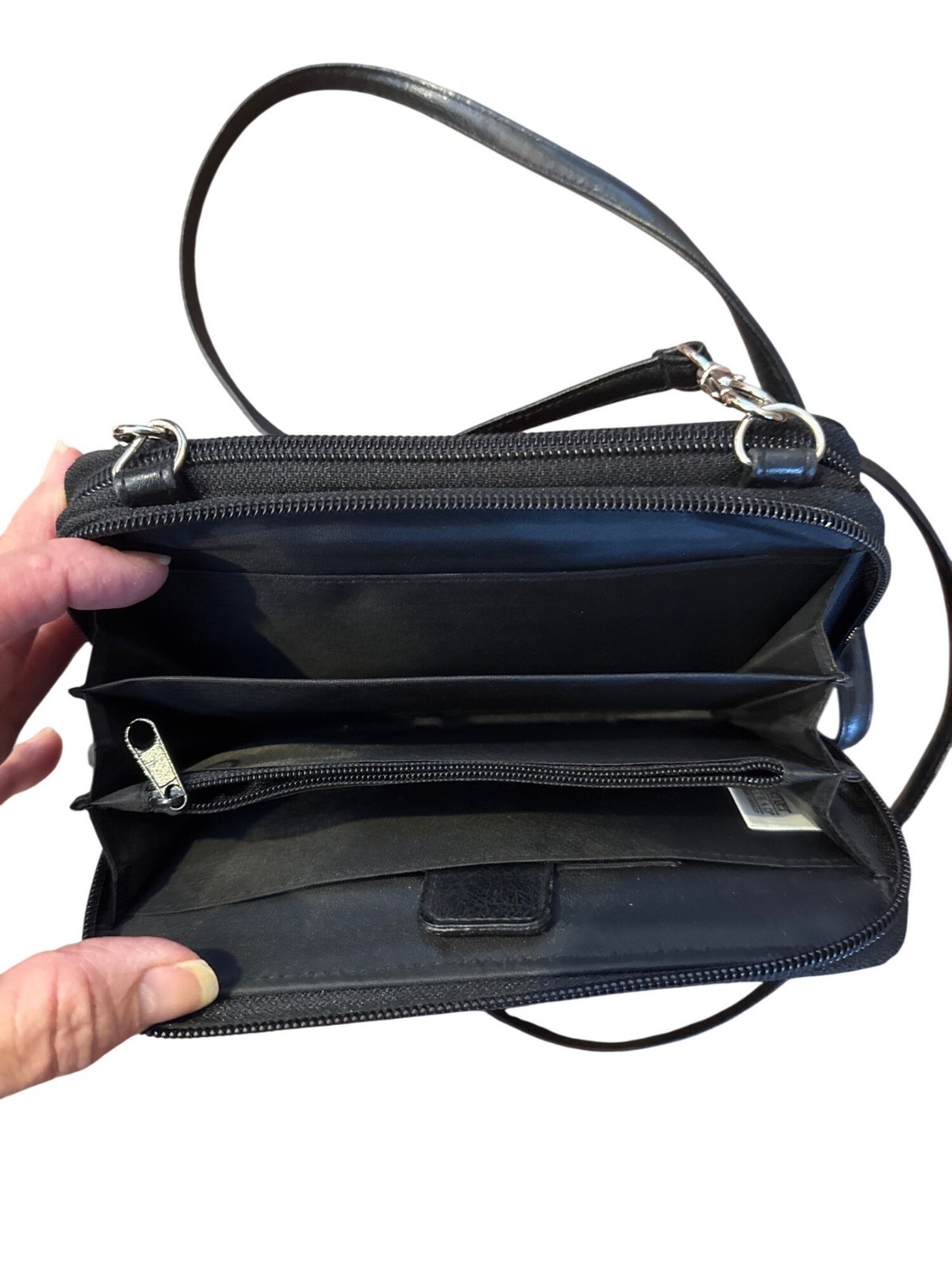 Longaberger Homestead Plaid Crossbody Wallet Purse Organizer Clutch Black Tan