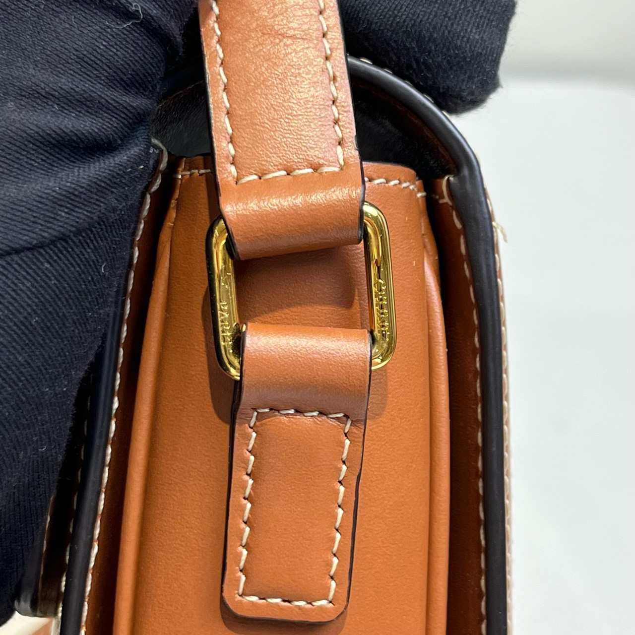 Authentic Celine Teen Triomphe Triomphe Canvas and Calfskin Leather Crossbody