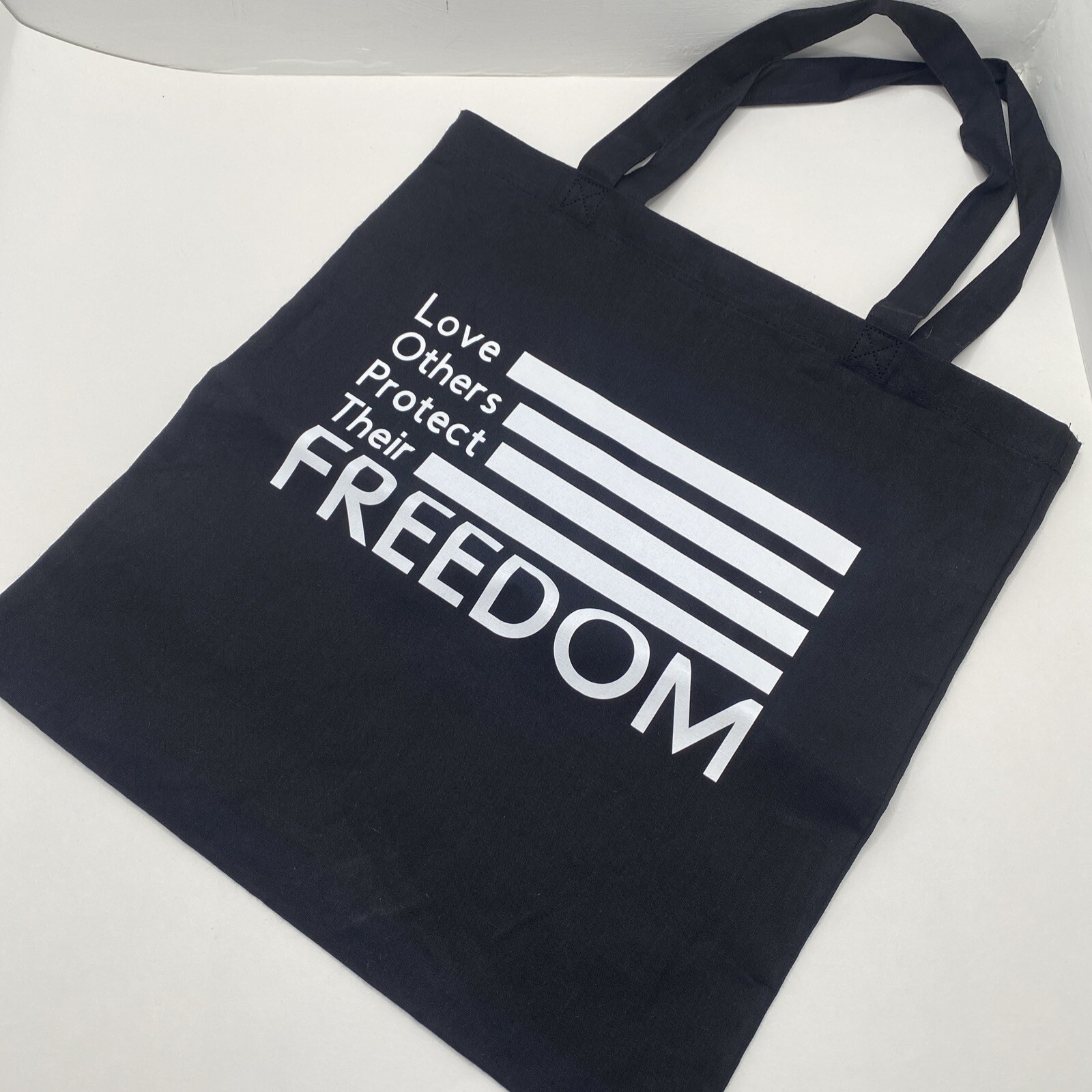 Freedom Black Tote Bag “Love others Protect Their Freedom” American Flag 15”x14”