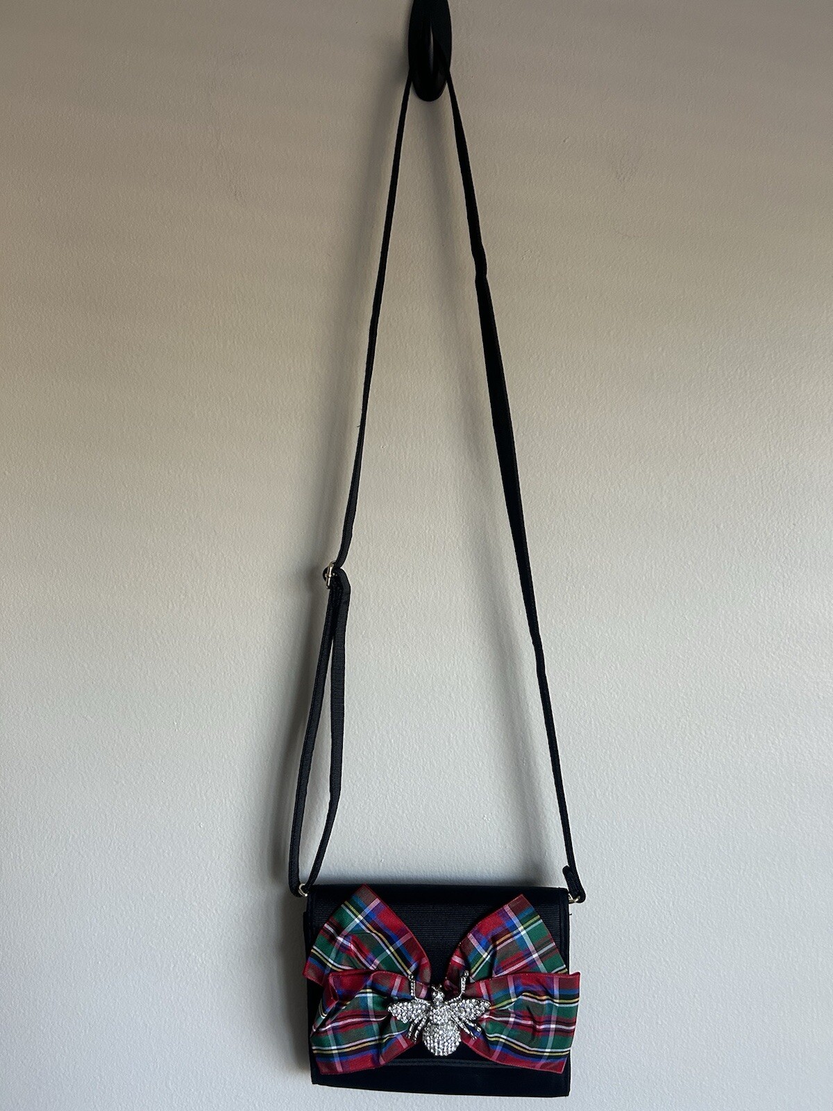 Lisi Lerch Plaid Bow Crossbody/Clutch Shoulder Bag Purse Rhinestone Insect/Bee