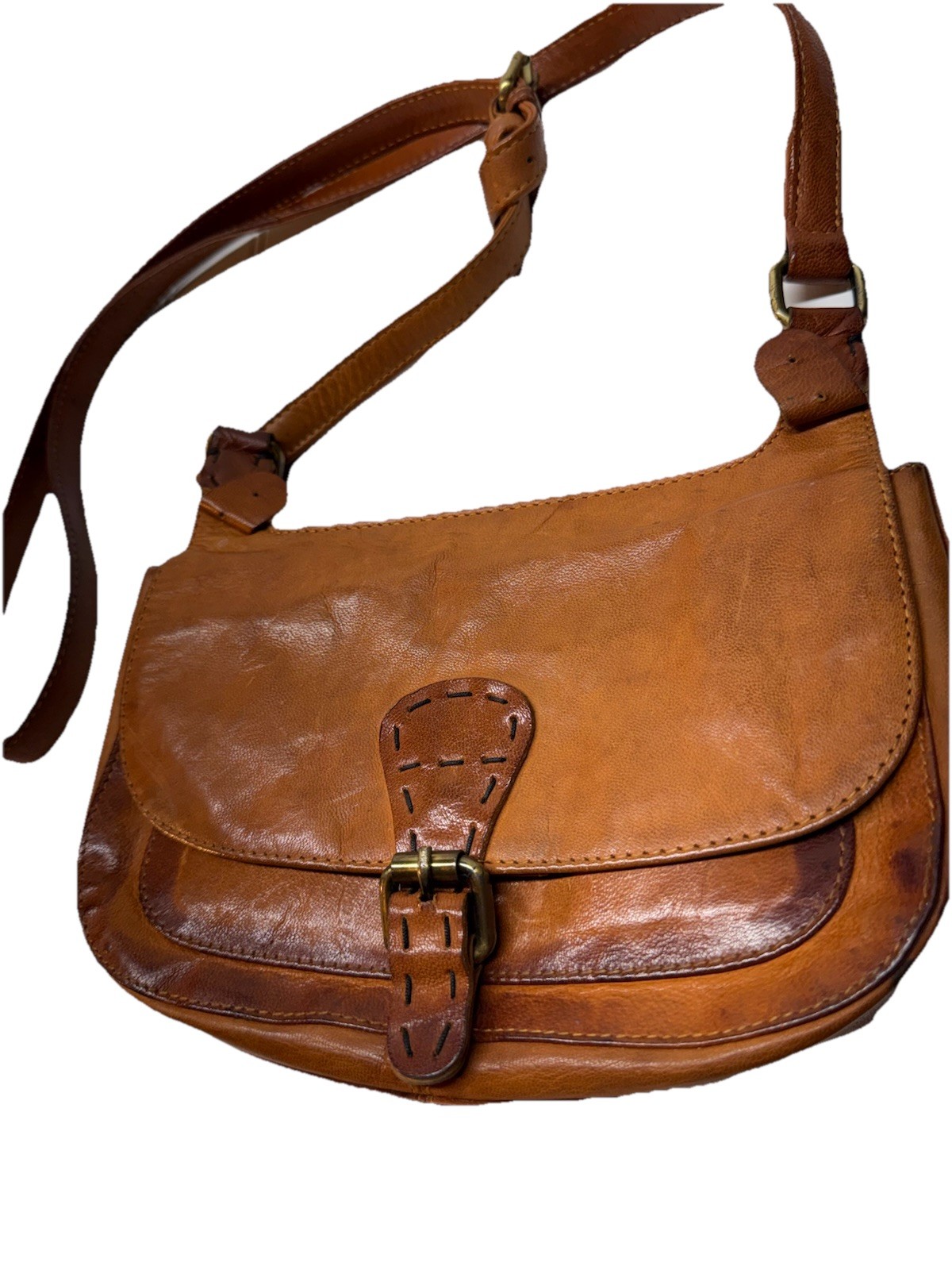 Noonday Collection Leather Crossbody Purse Flap Snap Buckle Distressed Plaid Bag