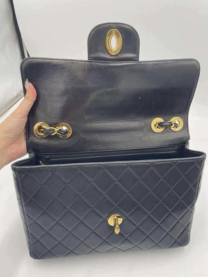 CHANEL Classic Quilted chain Jumbo quilted Black Leather
