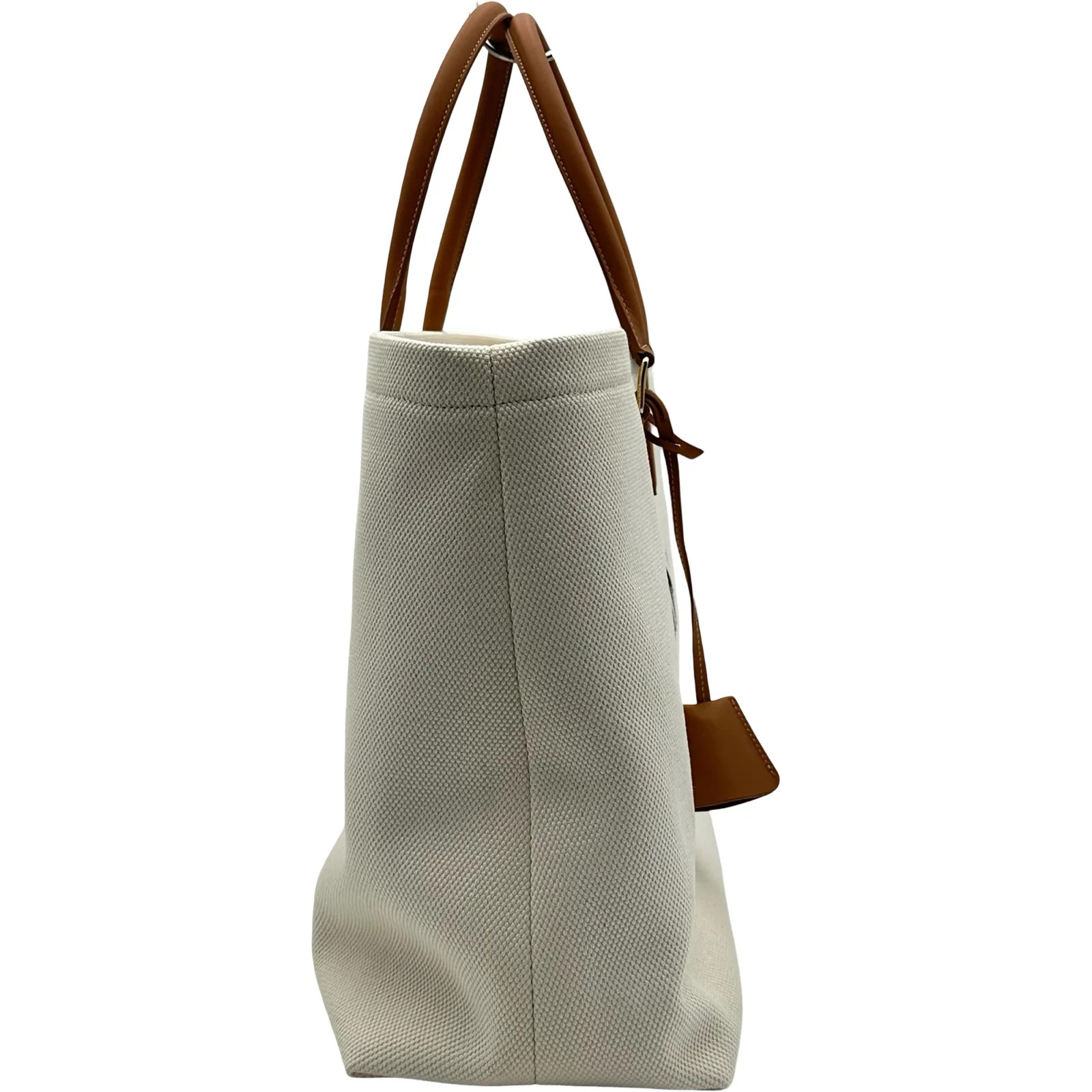 CELINE Horizontal Cabas Ivory / Brown Canvas Tote #OKB7115