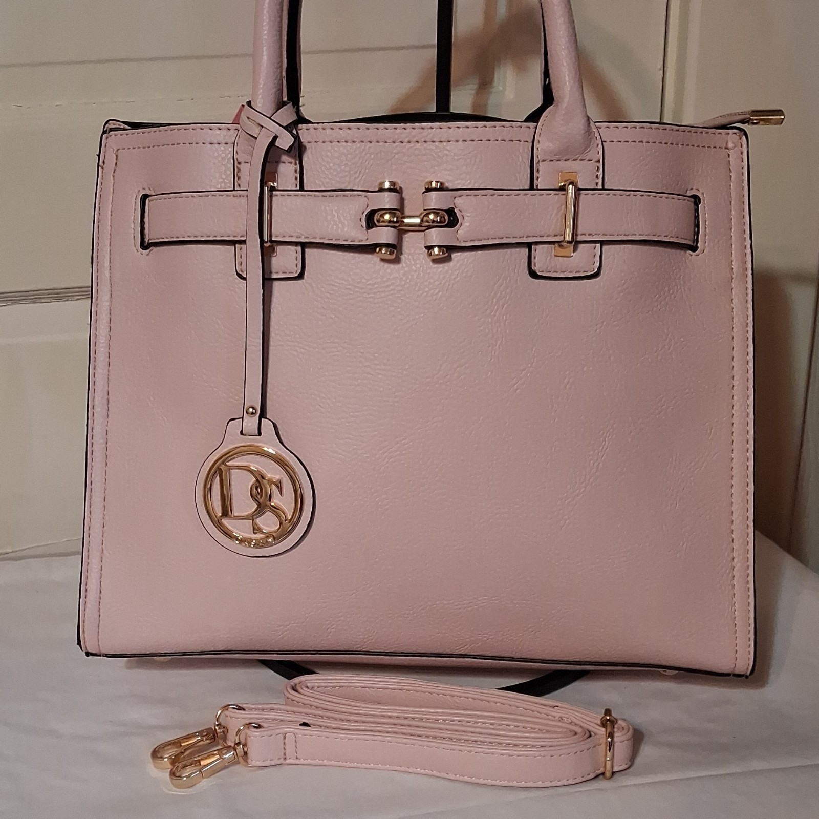 Dasein Pink Satchel Top Handle Bag Zip Top Detachable/Adjustable Strap Gold HW