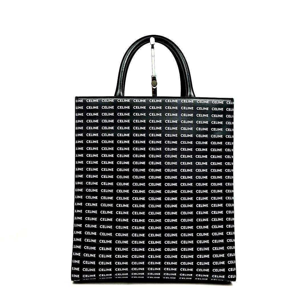 Celine Vertical Cabas All Over Pattern Tote Bag 2way Leather Black