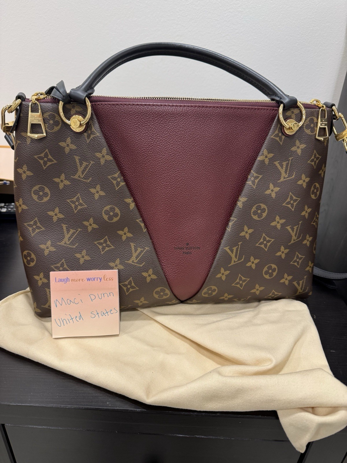 Louis Vuitton Monogram V Tote MM Bordeaux/Noir Zip Tote w/ Strap & Dust Bag