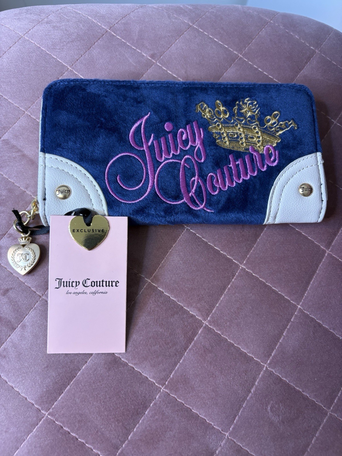 Juicy Couture Blue Velour Lovers Club Tote Bag & Matching Wallet Set NWT Y2K