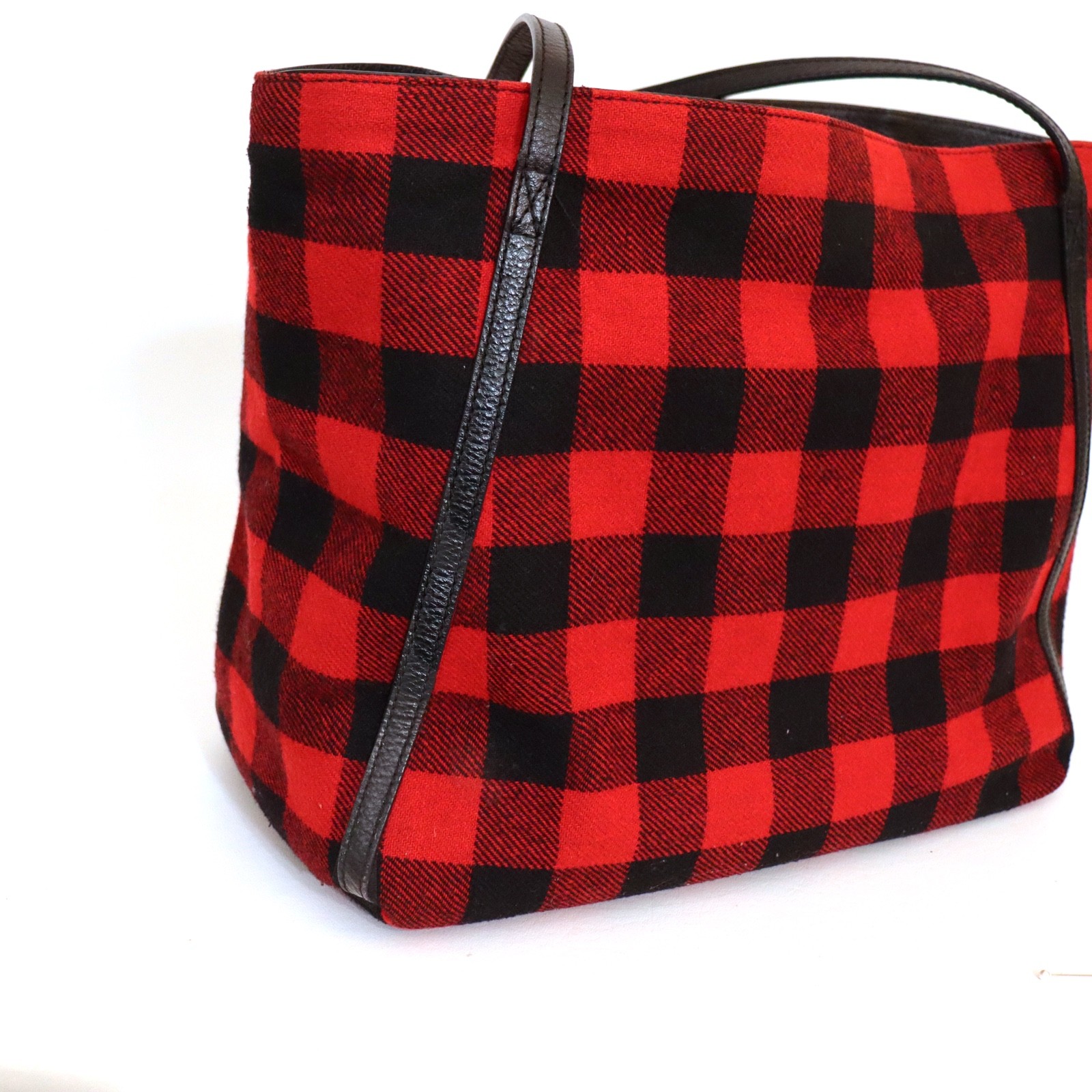 Plaid Tote Handbag Red Black Buffalo Check Wool Blend Light Shoulder Bag J Jill