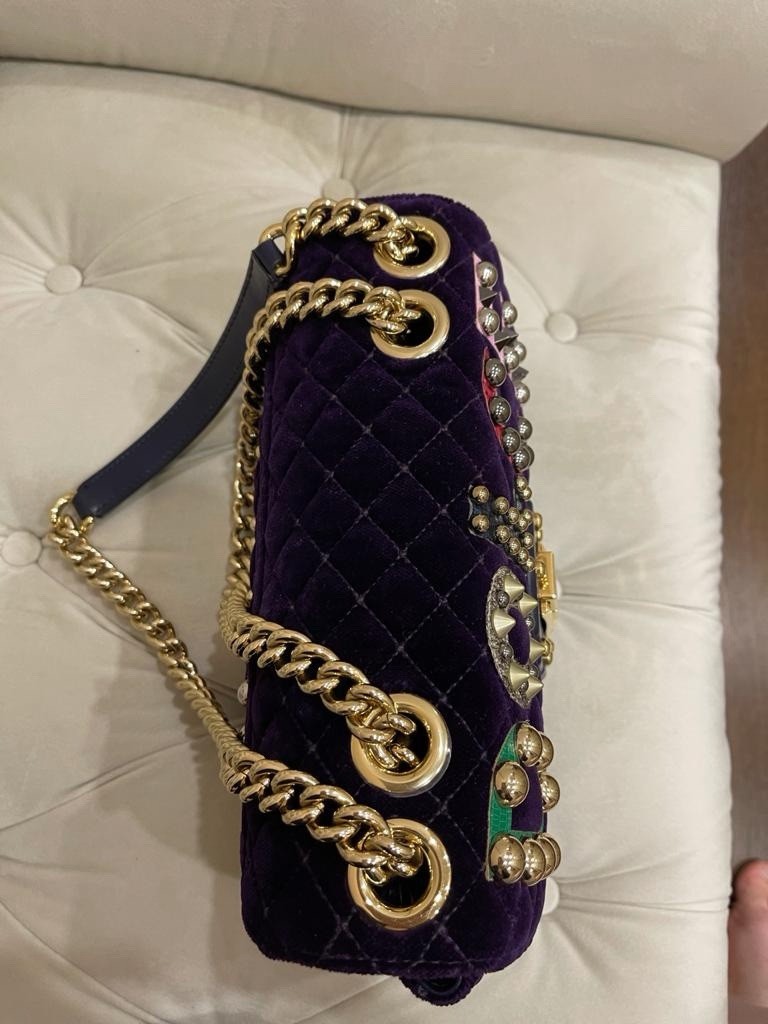 Dolce & Gabbana Purple Quilted Logo Studded Small Shoulder Bag Chain Gold HW