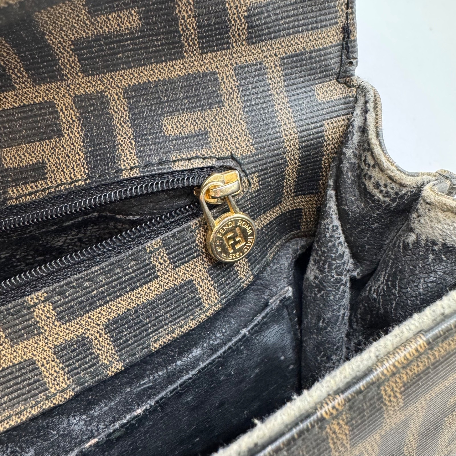 Vtg Fendi Satchel FF Monogram Zucca Coated Canvas 90’s Retro Designer Classic