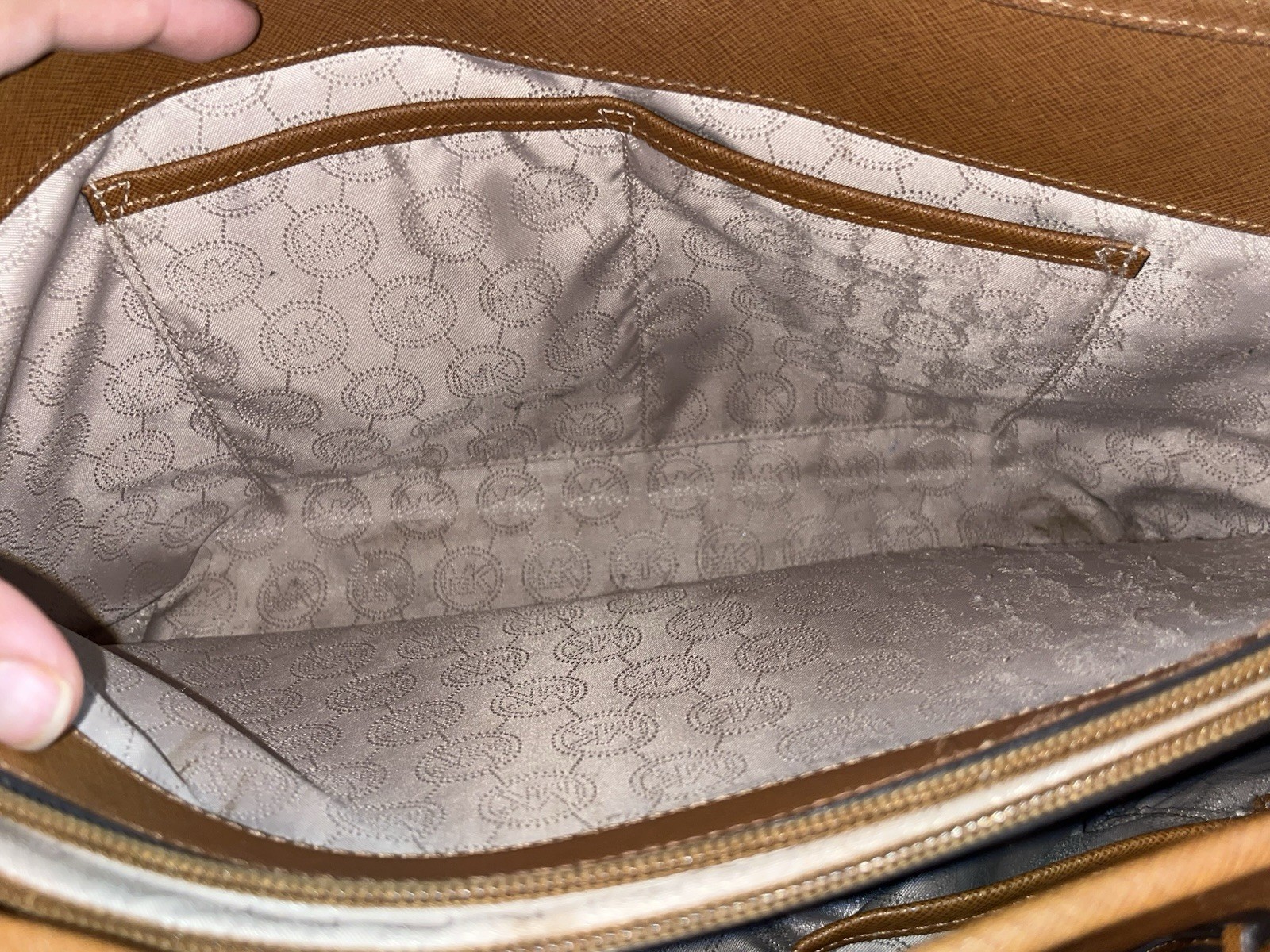 Michael Kors Brown Tote Shoulder Bag with Zip Closure and Bag Charm