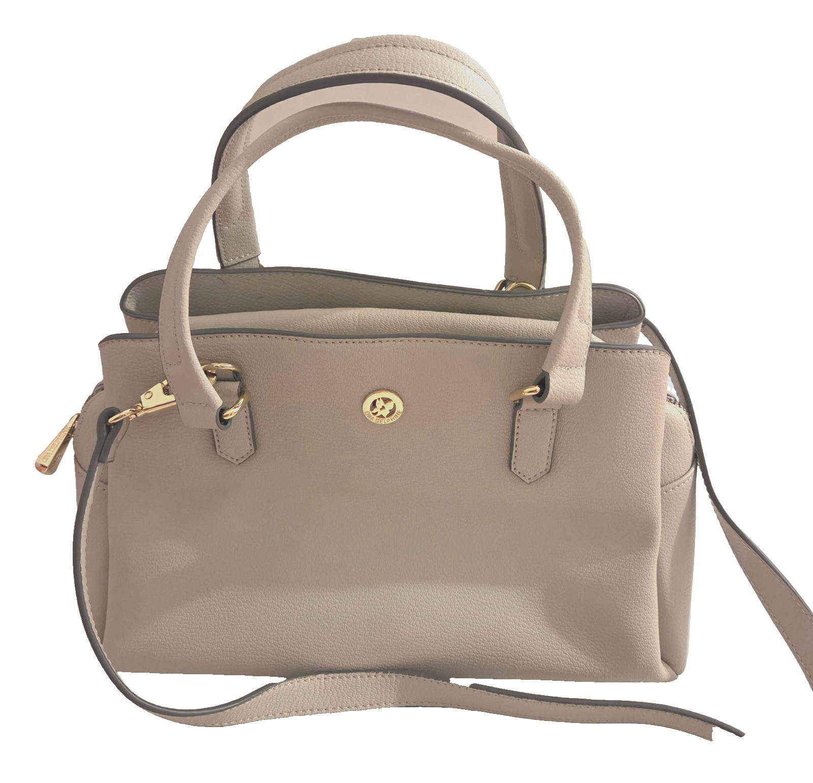 Pebbled Leather Ora Delphine Evelyn Satchel Bag Purse Putty/Gray Crossbody Strap