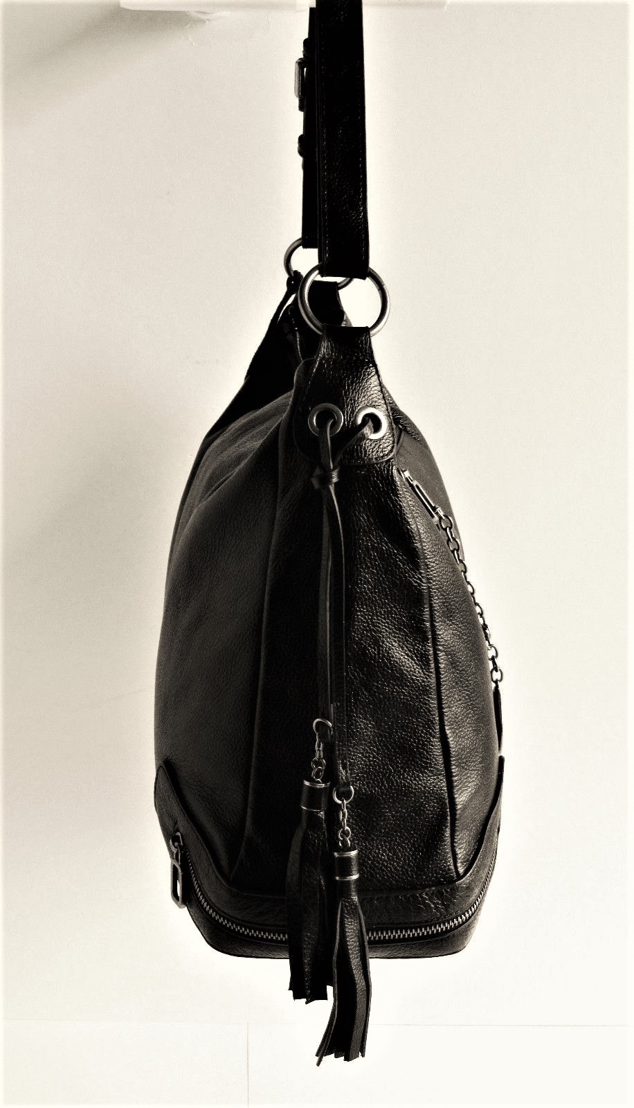 CHARLES JOURDAN Paris New “Malika” Black Leather Large Shoulder Bag MSRP $405
