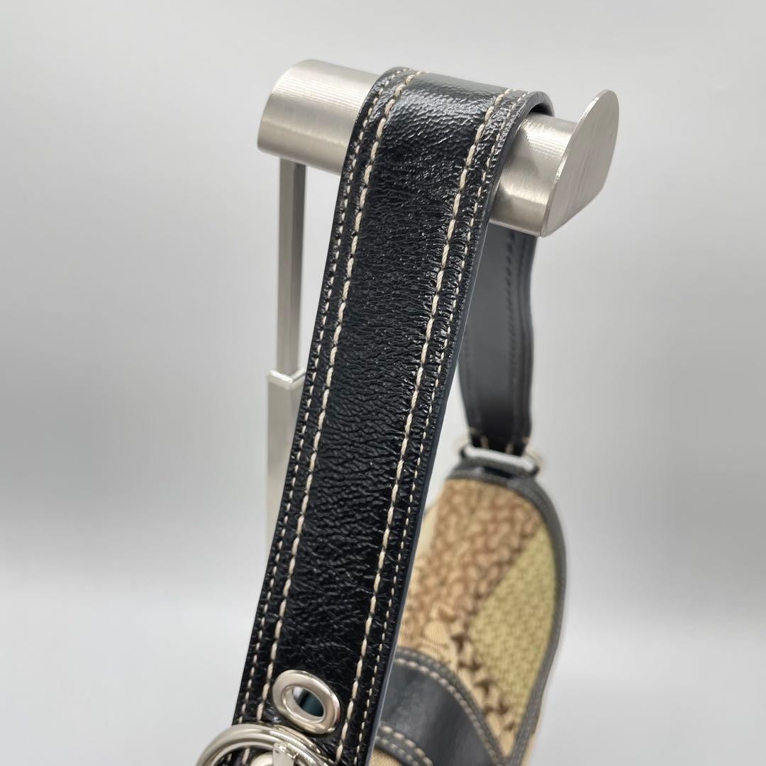 Coach Shoulder Bag F12316 Patchwork mini Signature Black Khaki Brown women