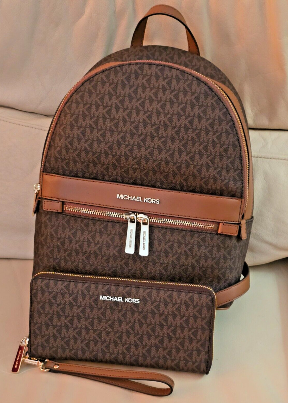 Michael Kors Kenly Medium Backpack / Large Travel Continental Wallet Bundle