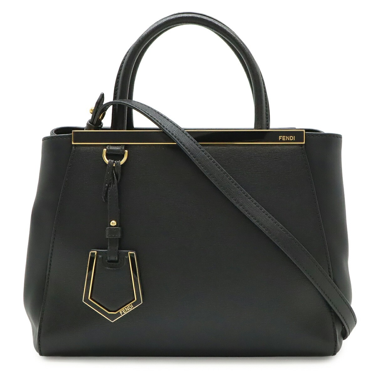 FENDI Petite 2Jours 2Way Leather Tote Handbag Black Gold 8BH253 Italy